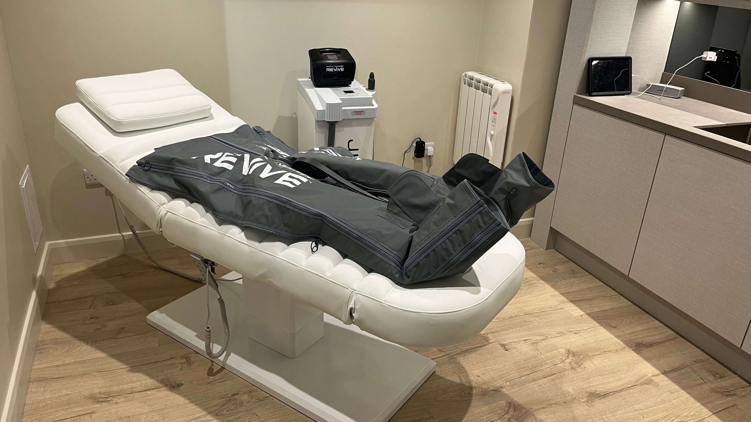 Lymphatic drainage compression setup at Brysk Wellness & Recovery Studio in Manchester