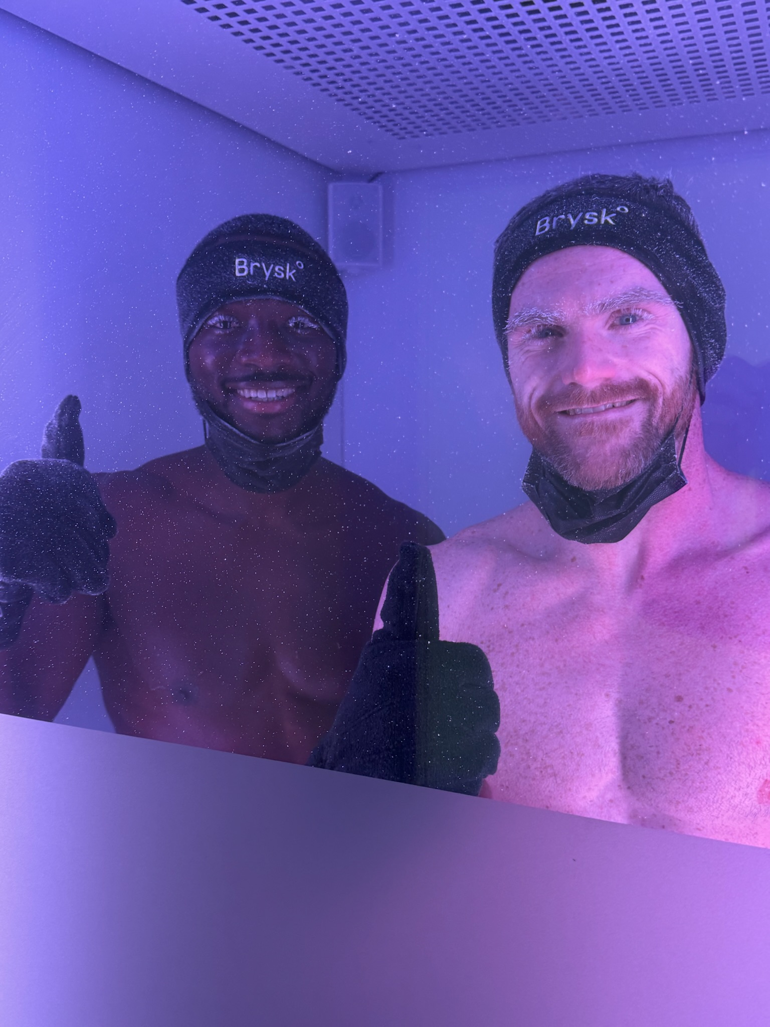 Clients using the cryo chamber at Brysk Manchester