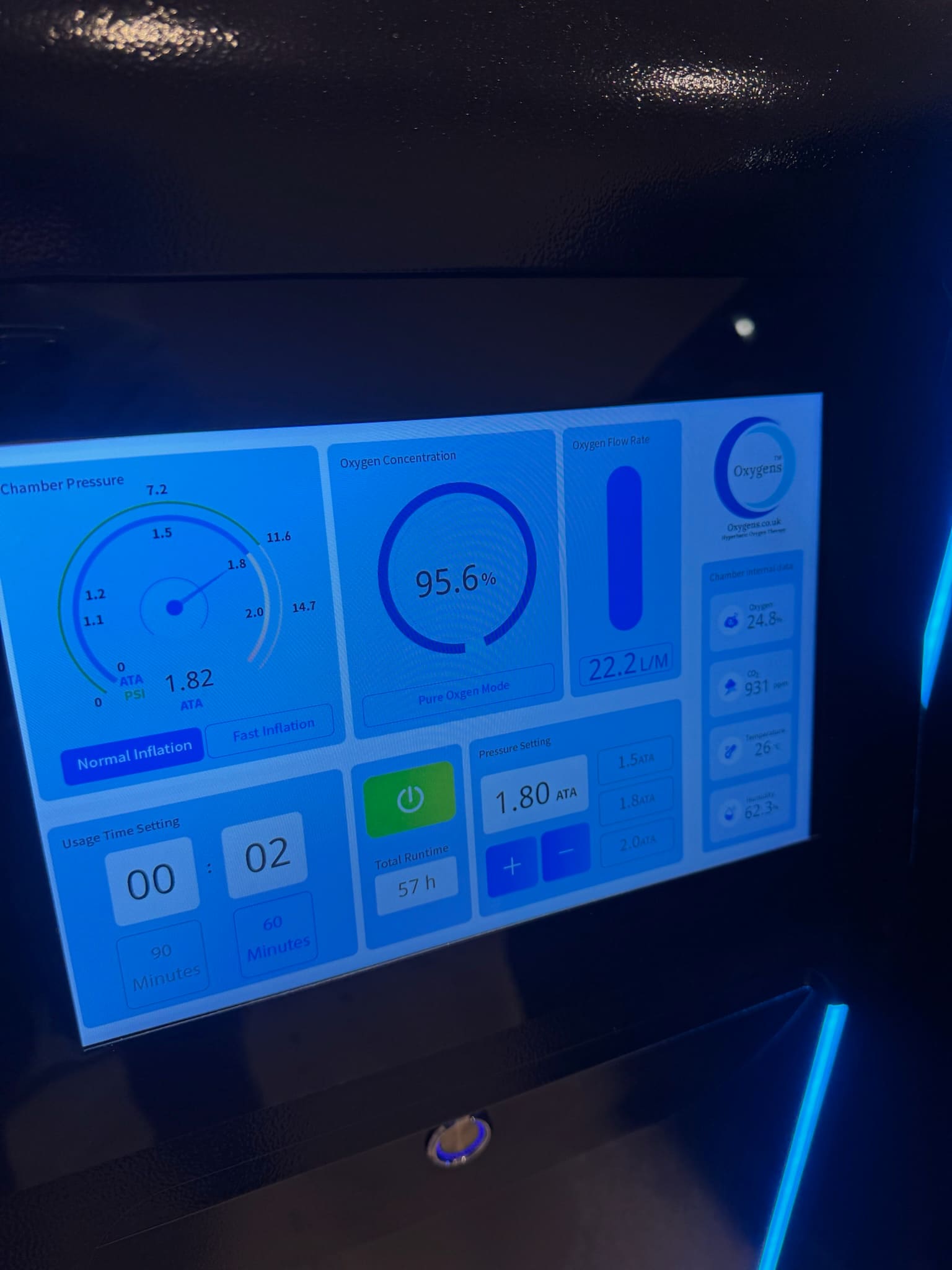 Hyperbaric oxygen chamber control panel at Brysk Manchester