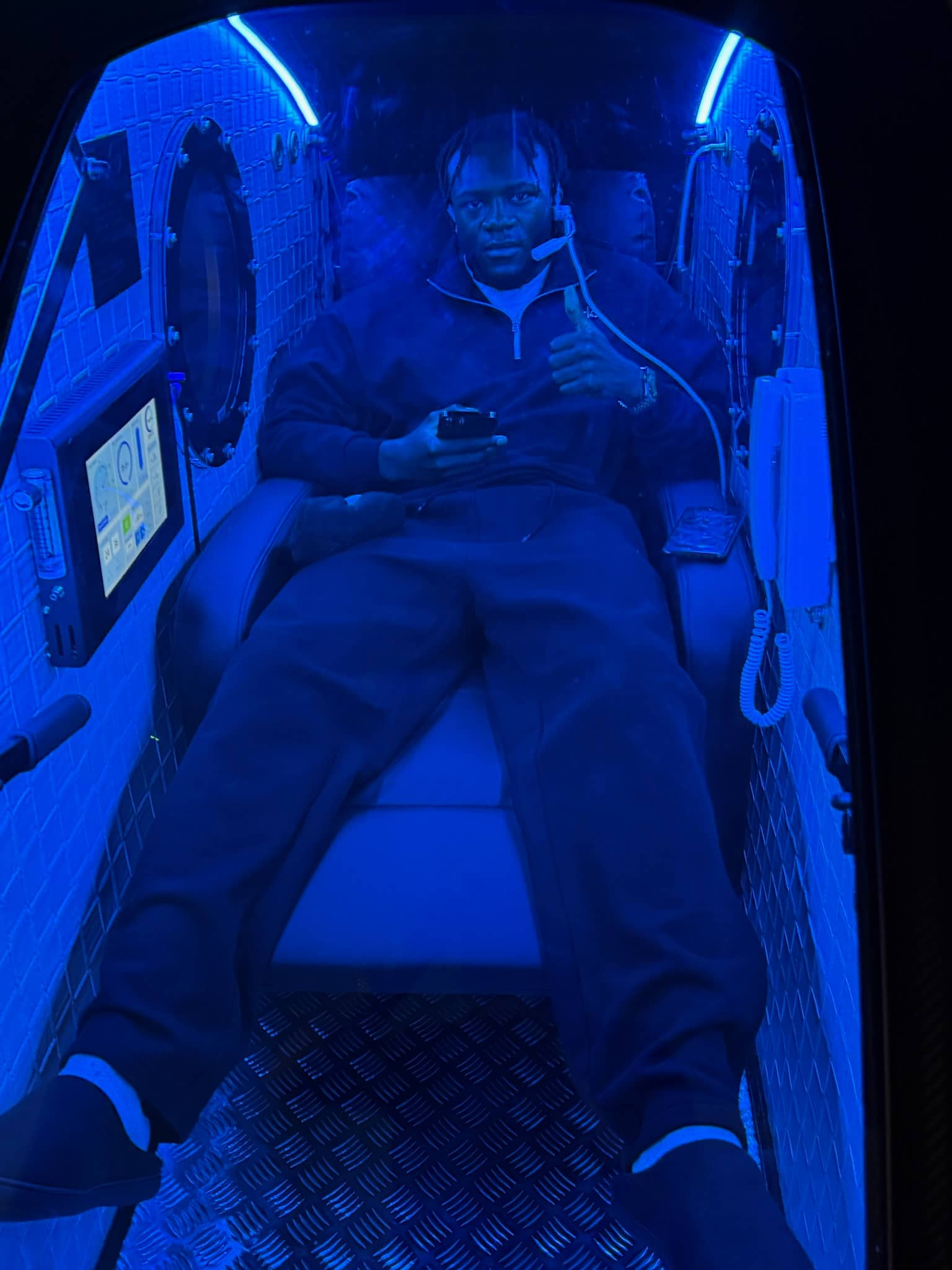 Client during hyperbaric oxygen therapy session at Brysk in Manchester