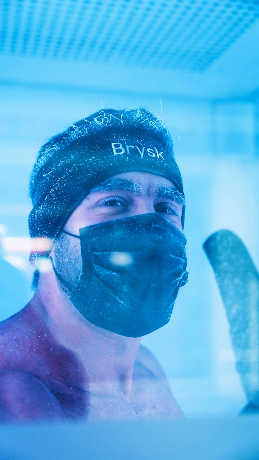Client inside Brysk's whole body cryotherapy chamber in Manchester